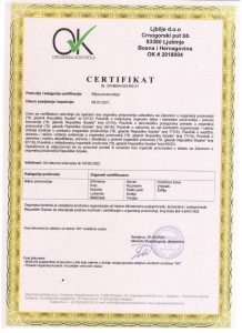 Certifikat o organskoj proizvodnji 2