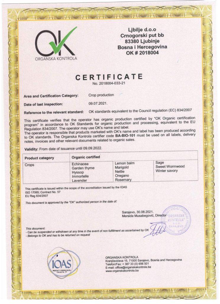 Certifikat o organskoj proizvodnji